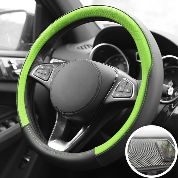 FH Group Microfiber Leather Steering Wheel Cover Fits 14.5" - 15.5" w/ Dash Mat