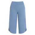 thumbnail image 4 of Cagogo Womens Wide Leg High Waisted Capri Pants Summer Casual Loose Cropped Palazzo Trousers with Pockets Flowy Beach Work Lounge Clothes, Blue 2XL, 4 of 9