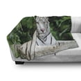 thumbnail image 3 of Tiger Soft Flannel Fleece Blanket, Albino Bengal Cat Sitting on a Rock in Forest Southeast Asia Indigenous Species, Cozy Plush for Indoor and Outdoor Use, 60" x 80", Fern Green White, by Ambesonne, 3 of 6