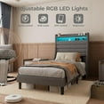 thumbnail image 4 of Twin Bed Frame with 2-Tier Upholstered Storage Headboard, Built in Charging Station & LED Lights, Sturdy Wood Support, Noise-Free, Under Bed Storage, No Box Spring Needed, Easy Assembly, Grey, 4 of 9