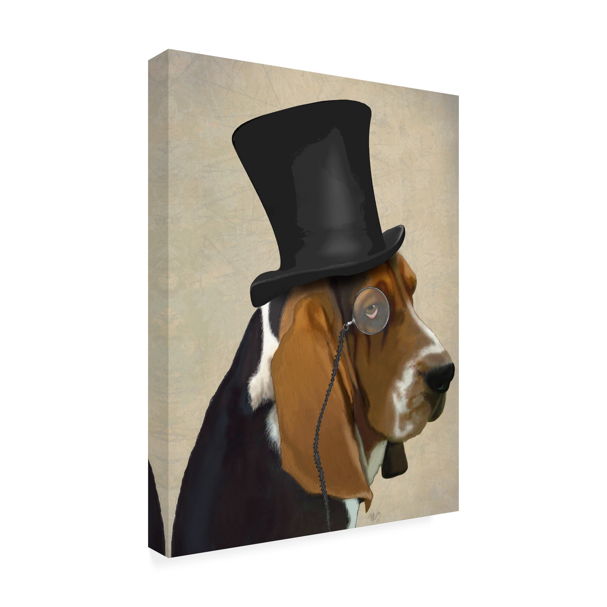 Trademark Fine Art 'Basset Hound, Formal Hound And Hat' Canvas Art by Fab Funky