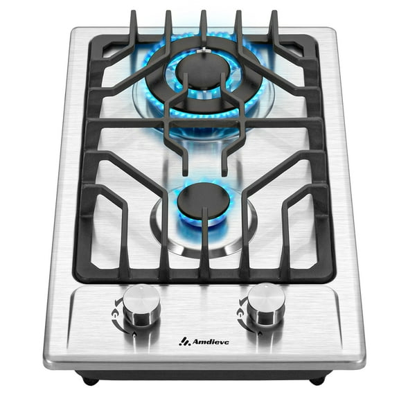 2 Burner Gas Cooktop 12 Inch, Built-in Gas Stove Top Electronic Ignition, Propane Stove 2 Burner, Thermocouple Protection