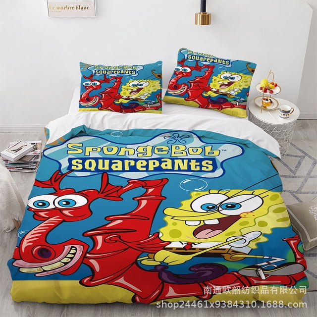 Spongebob Bedding Suit, Three-piece Set, 3D Printing, Soft Microfiber, Cartoon Duvet Cover-Vinsniv