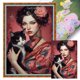 thumbnail image 1 of Hilo de bordar de algodón ecológico completo, punto de cruz estampado de niña y gato de 11CT, 45x65cm, 1 of 9