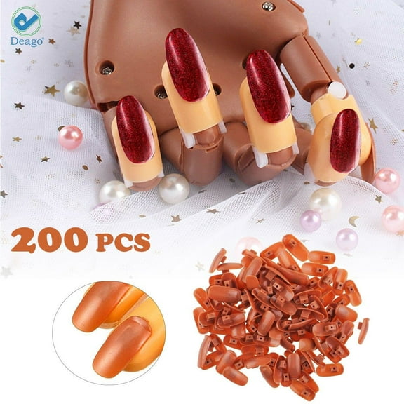 Deago 200 Pcs False Nail Tips DIY Nail Training Manicure Tool Nail Art Tips Kits for Practice Hand Removable Practice False Nail Tips for Training