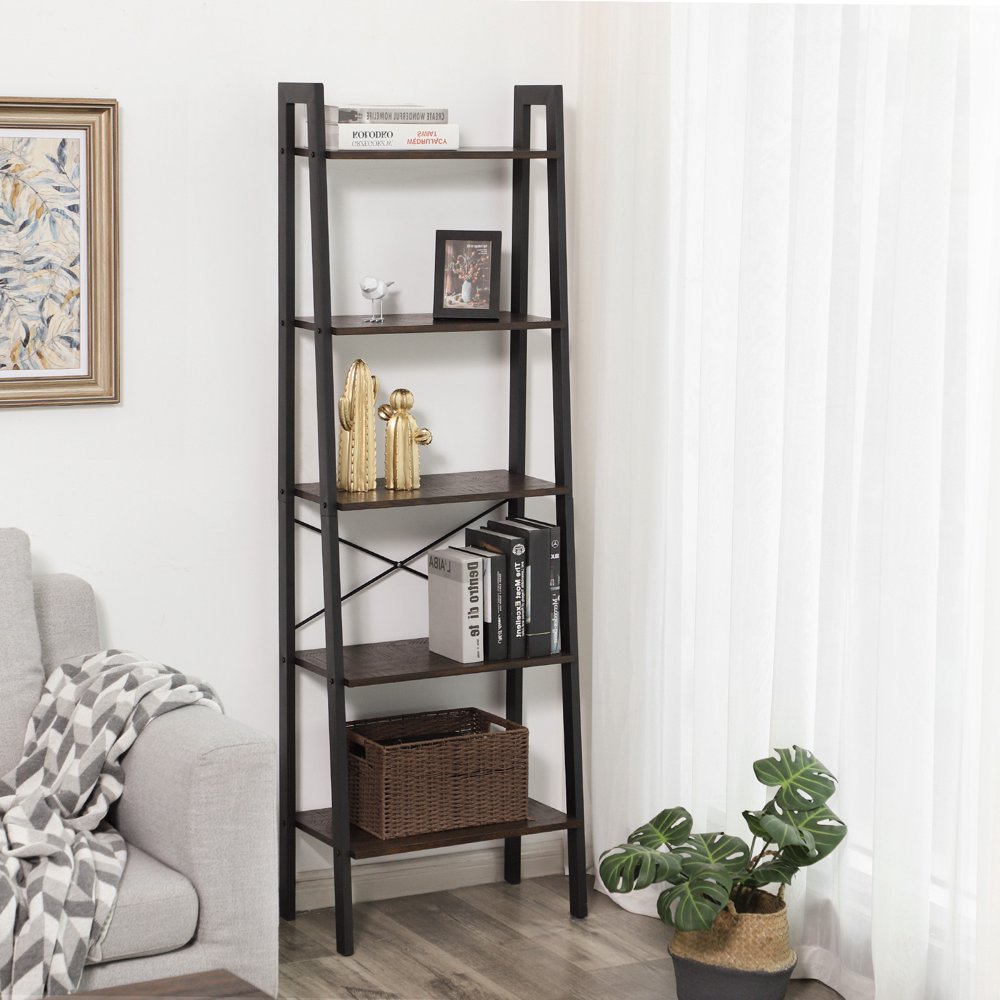 VASAGLE Ladder Shelf, 5 Shelves, Rustic Dark Brown