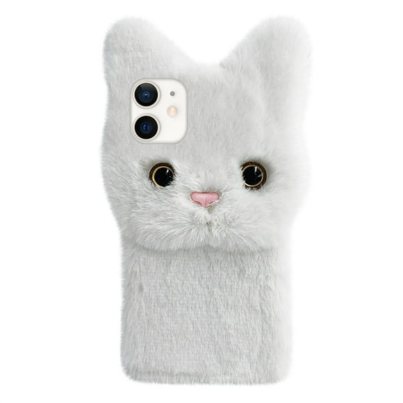 Funda protectora elegante con diseño de gato de peluche para iPhone 11