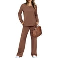 thumbnail image 4 of UVN 2 Piece Outfits for Women Long Sleeve Sweatsuit and Wide Leg Tracksuit Ladies Fall Cozy Lounge Sets, 4 of 11