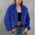 thumbnail image 2 of Women's Faux Fur Cropped Jacket Long Sleeve Open Front Lapel Winter Jacket Shaggy Warm Short Outerwear Fall Clothes, 2 of 6