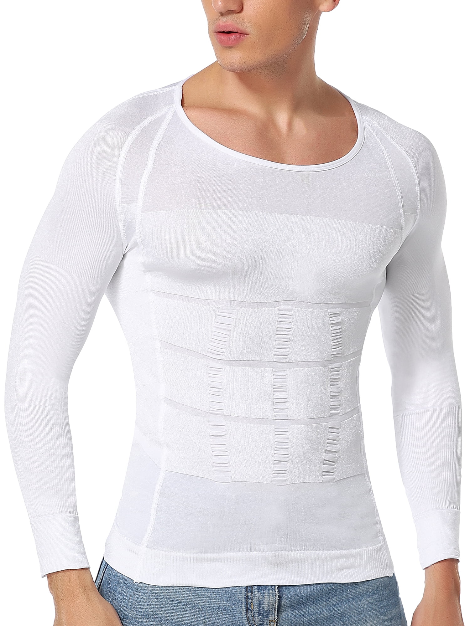 QRIC Mens Slimming Body Shaper Vest Shirt Abs Abdomen Slim Long Sleeves
