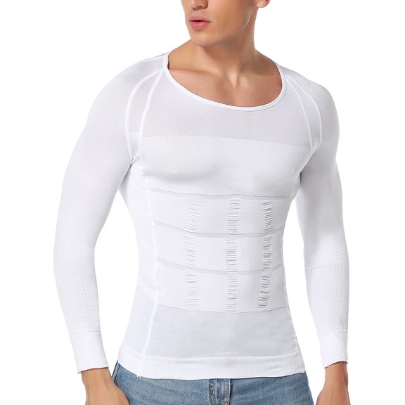 QRIC Mens Slimming Body Shaper Vest Shirt Abs Abdomen Slim Long Sleeves Tops for Men