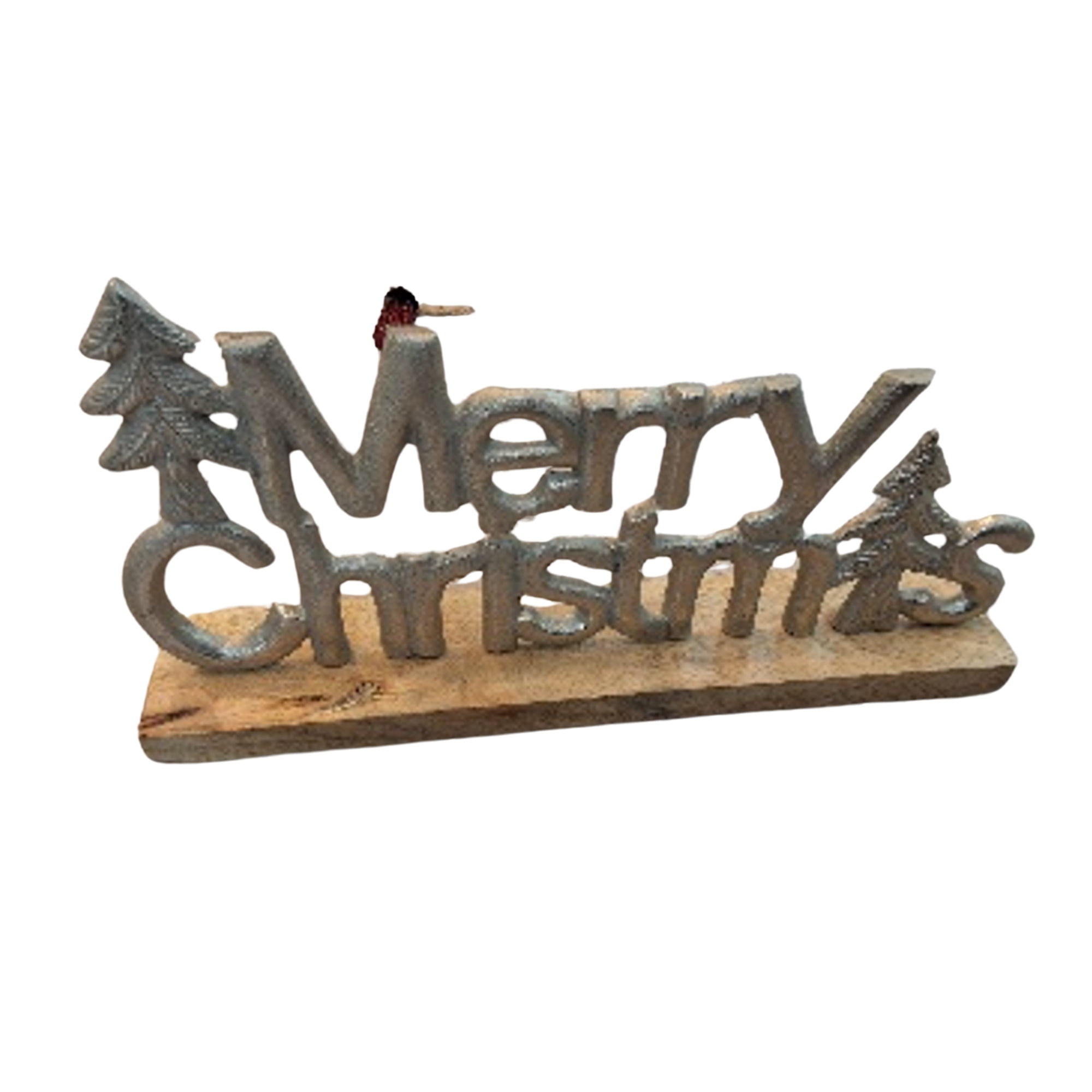 Metal Merry Christmas Tree Table Top (Silver)