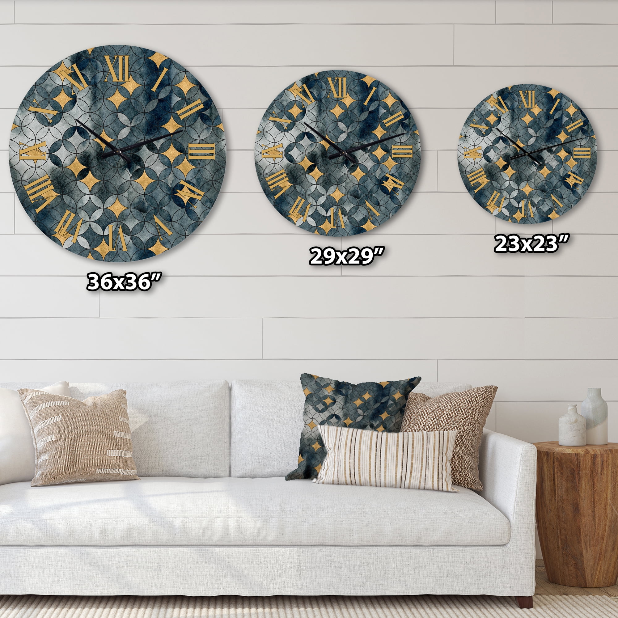 Designart 'Geometry Intersecting Circles With Golden Stars' Modern Wall Clock