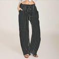 thumbnail image 2 of Patlollav Womens Trousers Stripe Drawstring Wide Leg Pants Waist Long Pants With Pocket, 2 of 7