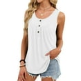 thumbnail image 4 of BLVB Womens Summer Tank Tops Sleeveless Loose Fit Shirts Henley Button down Casual Blouse Pleated Front Tunic Cami Tops, 4 of 7