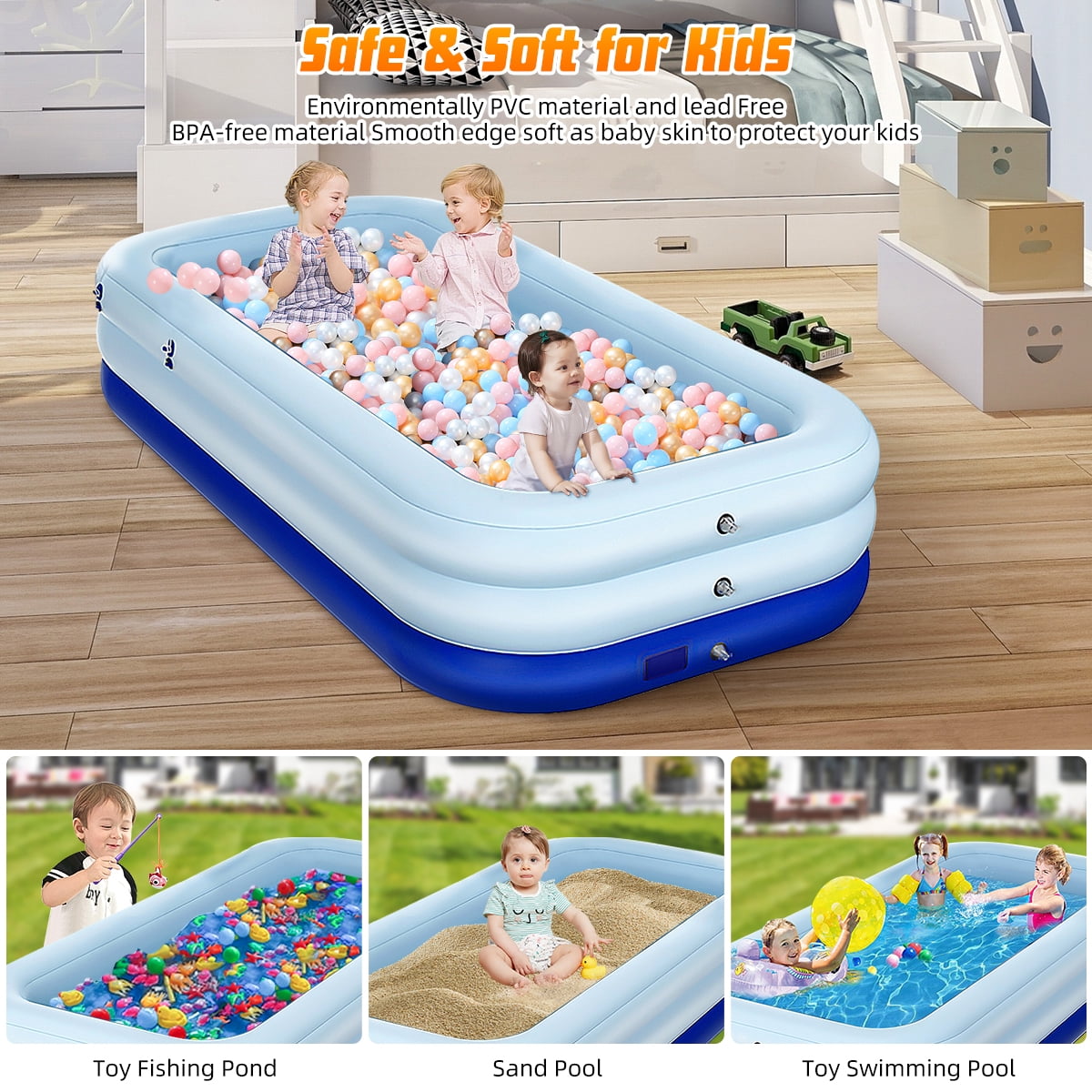 Inflatable Swimming Pool for Kids and Adults, Full-Sized Family Kiddie Blow  up Swim Pools with Canopy Portable Backyard Summer Water Party Outdoor,  Indoor, Garden, Lounge, Outside, Ages 3+ Toddlers