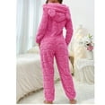 thumbnail image 3 of Soft plush ladies' pajamas, featuring bear ears on the hood and heart-shaped patterns (one-piece long-sleeved style), 3 of 6