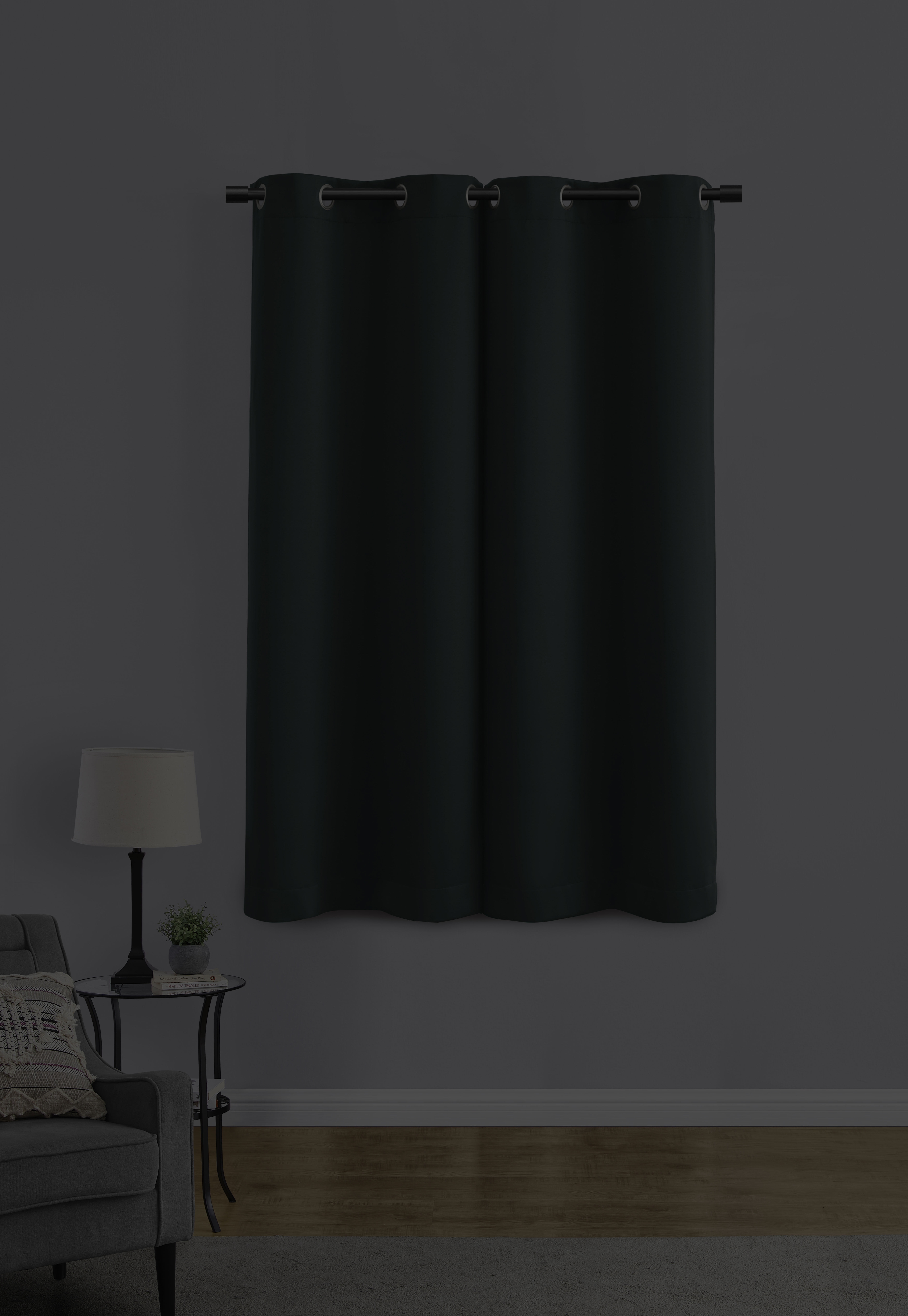 Mainstays Room Darkening Grommet Curtain Panel Pair, Set of 2, Dark Teal, 30"W x 63"L