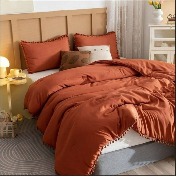 Pavish Export Pom Pom Duvet Cover in Burnt Orange Bedding Set, Rust Comforter Cover, Duvet Cover Set Bedding Custom Size Duvet Cover Set Twin