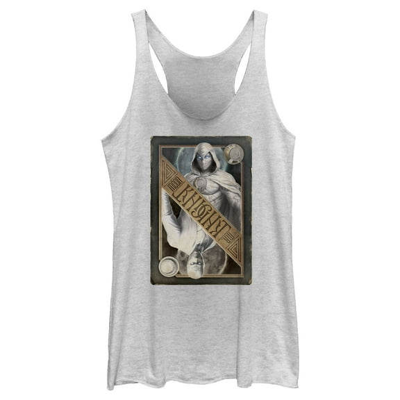 Women's Marvel: Moon Knight Split Personality Playing Card, Who Will Win Racerback Tank Top White Heather Small