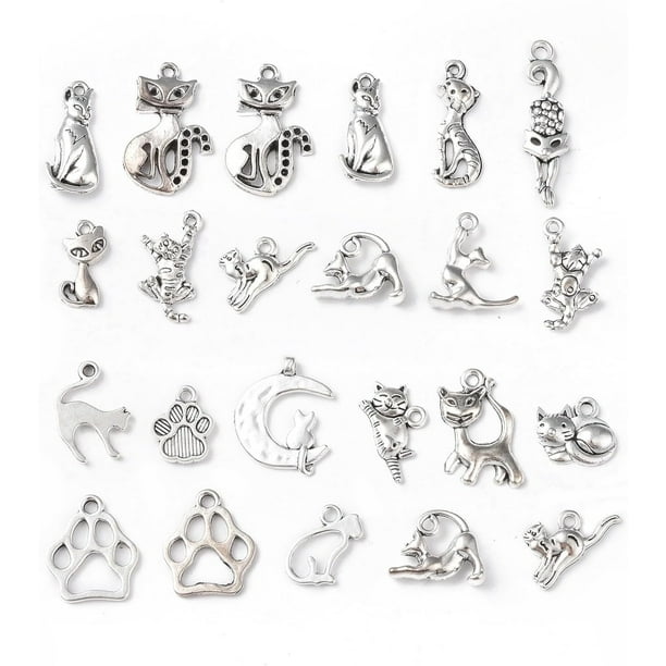 51 colgantes de aleación estilo tibetano con forma de gato para hacer bisutería. Adornos metálicos para mujer. Ideales para crear collares, pulseras y pendientes.