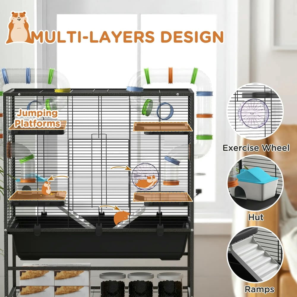 YYAo Hamster Cage, Guinea Pig Cages Mice and Rat Habitat,Small Animal Cage for Syrian Hamster, Gerbil Cage with Tubing System, Running Wheel