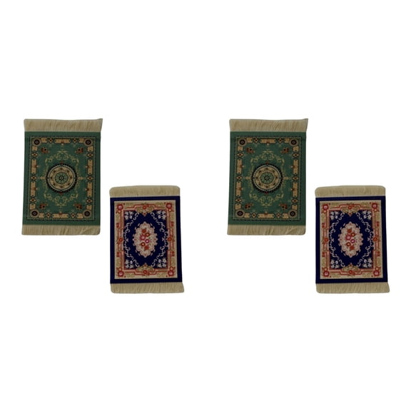 4X Mini Persian Woven Coasters Carpet Pattern Coaster Dining Table Decoration Technology.Blue-Green
