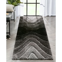 Well Woven Luze Black Hourglass Waves Geometric Thick Soft Plush 3D Textured Shag Runner 2x7 (2'3" x 7'3")
