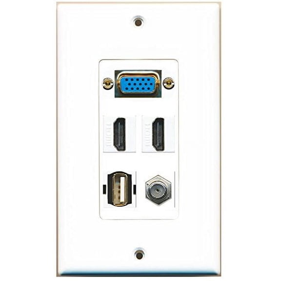 RiteAV SVGA 2 HDMI Coax USB A-A Wall Plate 1 Gang Decorative White