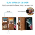 thumbnail image 3 of Wallet Case for Samsung Galaxy S22 Ultra, Dteck Retro 9 Card Holder Slots Zipper Pocket Handbag Case PU Leather Magnetic Closure Kickstand with Wrist Strap TPU Shockproof Flip Case,Brown, 3 of 8