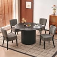 thumbnail image 5 of NORDICANA 47" Round Dining Table Fluted,Black Marble Grain Tabletop&Wood Strip Base, 5 of 11