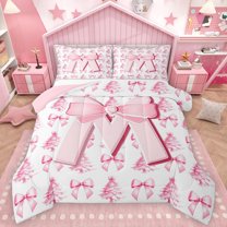 Homewish Letter Monogrammed M 2pcs Bedding Comforter Set For Kids Children Teens,Kawaii Ribbon Bowknot Twin Comforter Sets,Merry Christmas Breathable Bedding Set,Super Cozy Room Decor,Reversible