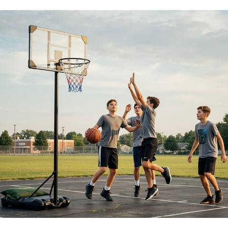 Naipo 5 to 7 FT Adjustable Basketball Hoop System 28 in Backboard Portable Basketball Goal with Wheels Basketball Stand Ideal for Youth Family Fun Backyard Outdoor Indoor
