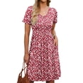 thumbnail image 2 of TARAINYA Women V Neck Short Sleeve Casual Dress with Buttons and Pockets Summer Beach Sundress, 2 of 8