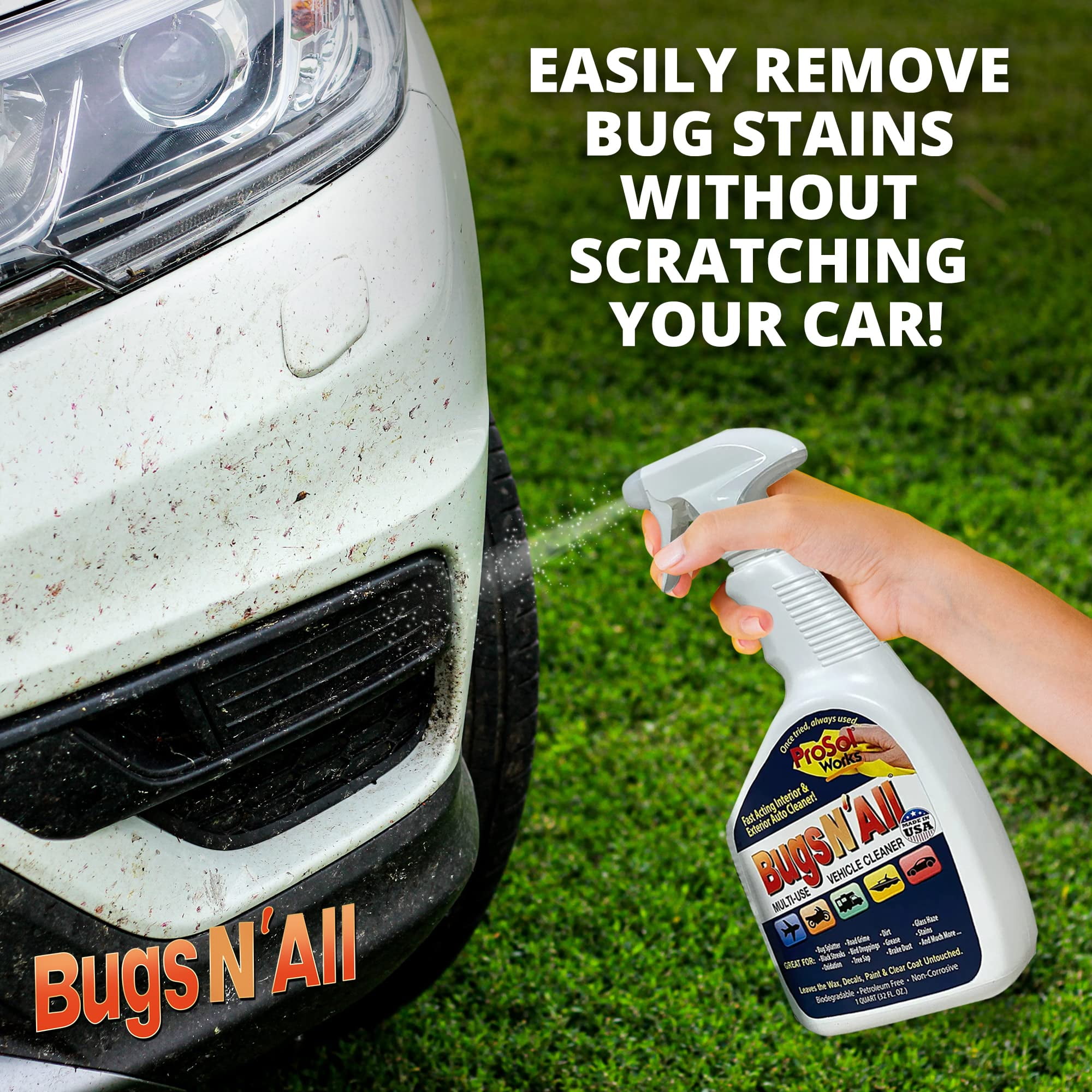  PROSOL WORKS Bugs N' All Bug Splatter Remover for Cars & Other  Vehicles - 1 Gallon Concentrated Multipurpose Cleaner & Degreaser W/Free 32  Oz Spray Bottle - Multi Surface Cleaner for