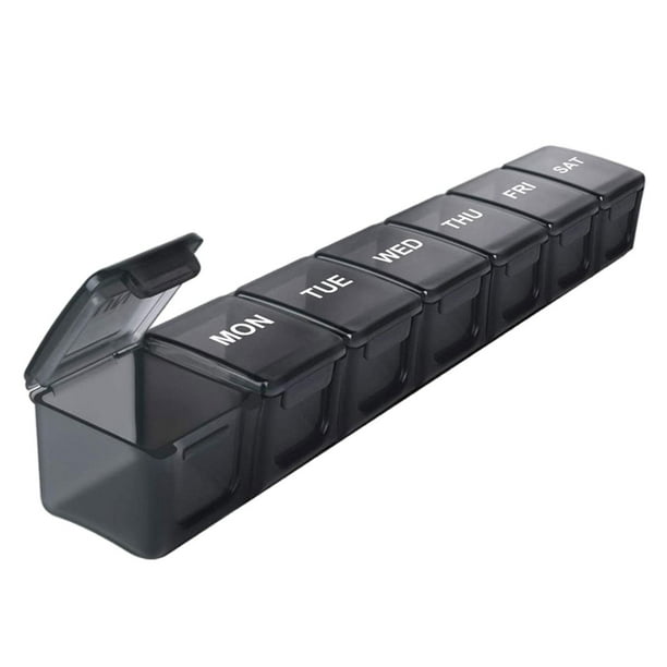 Organizador de pastillas Contenedor compacto para vacaciones Uso en el hogar Ancianos Adultos Negro Yuyangstore Dispensador de cajas de medicamentos