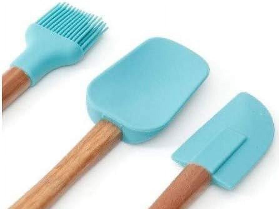The Pioneer Woman Cowboy Rustic 3-Piece Silicone Head Utensil Set with Acacia Wood Handle, Turquoise/Blue - image 3 of 3