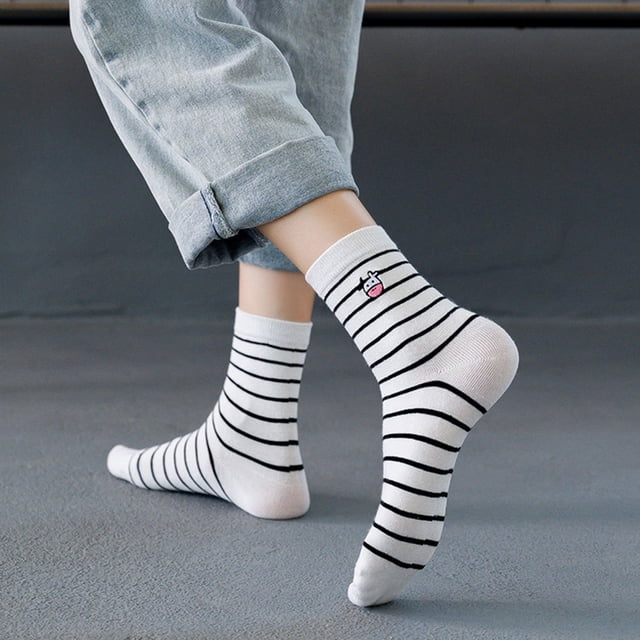 unbranded 5 Pares Calcetines De Media Pantorrilla Para Mujer Transpirable Con Bordado De Vaca