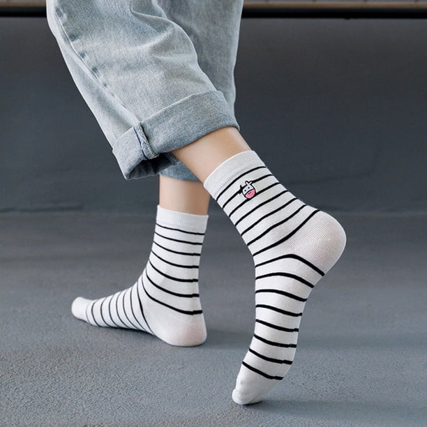unbranded 5 Pares Calcetines De Media Pantorrilla Para Mujer Transpirable Con Bordado De Vaca