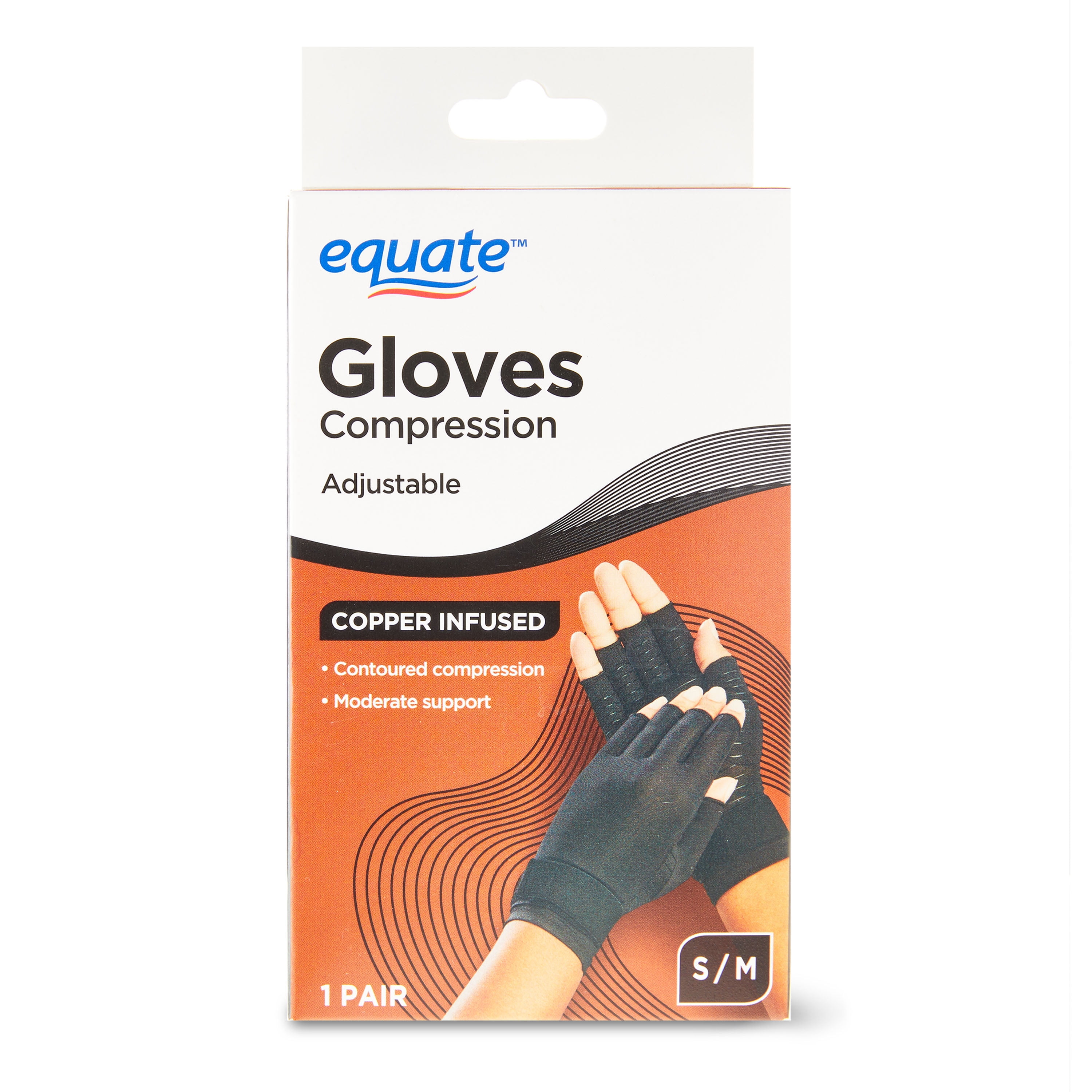Equate Adjustable Copper Infused Compression Gloves, Unisex, Small