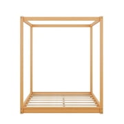 Harper & Bright Designs Wood Queen Size Canopy Platform Bed Frame with Support Legs, Natural