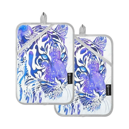 

Two Pieces Of Square Heat Insulation Pad Oven Mitts 7x9.8 Inch Oven Microwave Kitchen Cooking Baking Blue Pretty Tiger