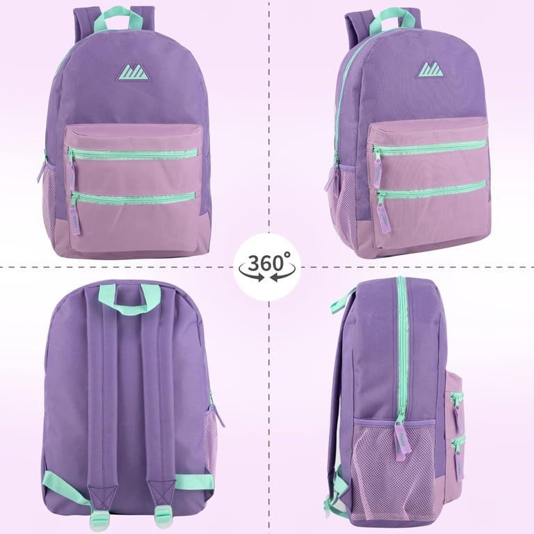 Two-Tone Gray and Plum Backpack - Everyday Carry 17 Inch Two Tone Color Multipocket Backpack with Pop Color  main image 2