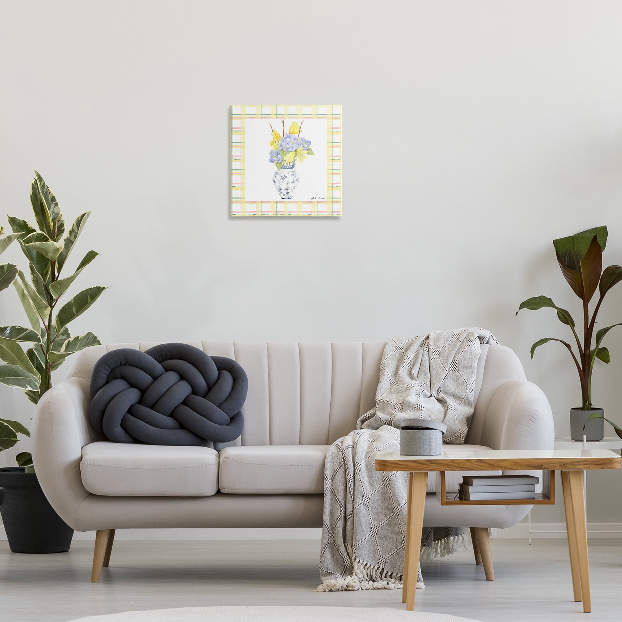 Spring Vase on Yellow Plaid Canvas Wall Art, design by Lee Ann Sanders
