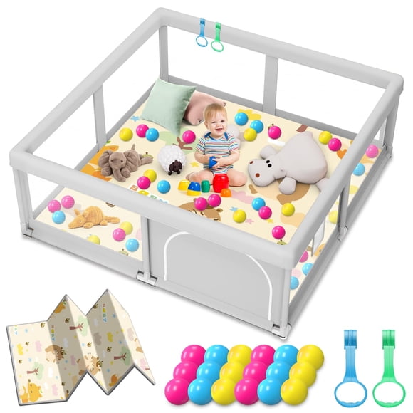 Corral para bebé Jaobeem 127 x 127 cm con tapete suave de malla