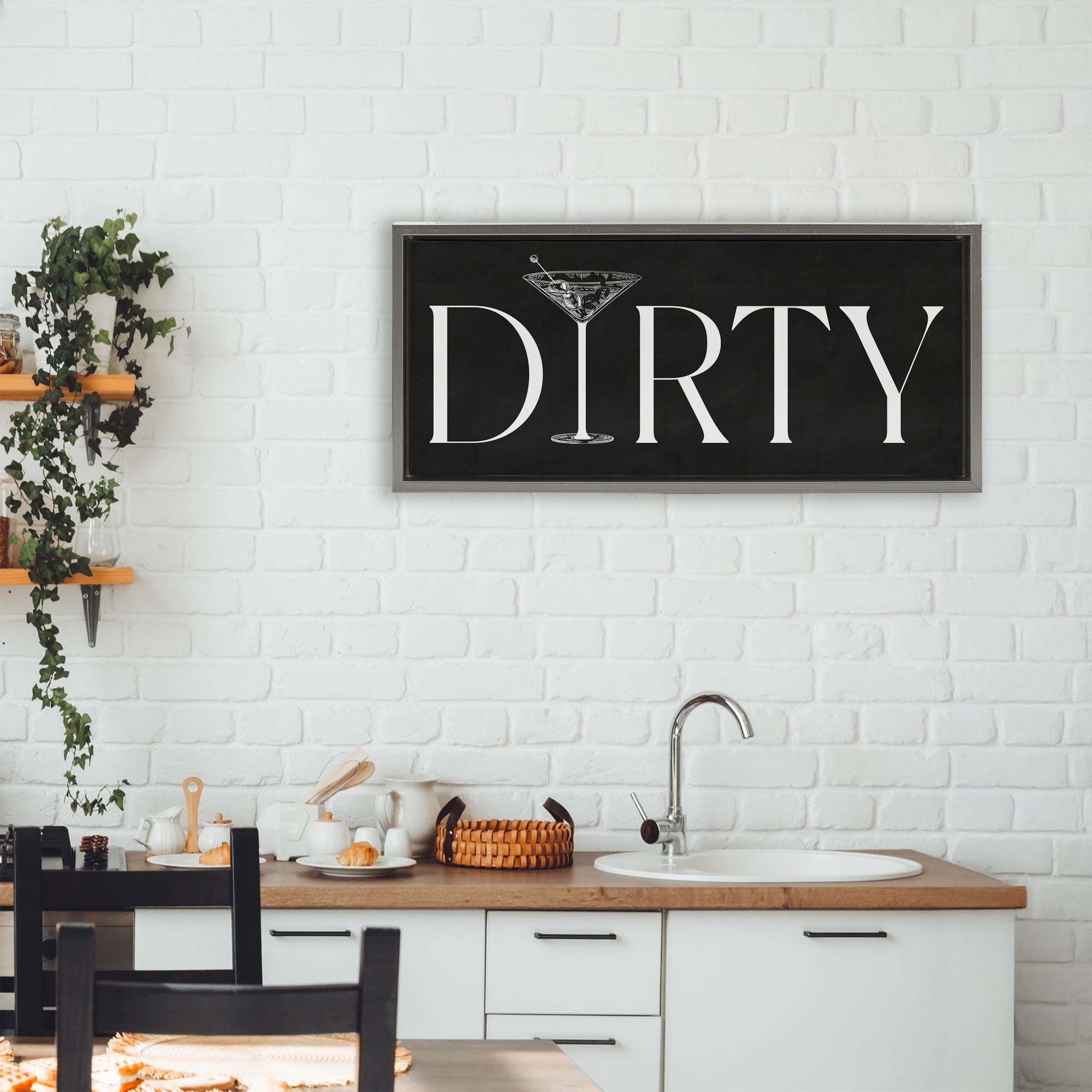 Stupell Industries Dirty Martini with Chalkboard Lettering Gray Framed Floater Canvas Wall Art, design by Lettered and Lined