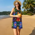 thumbnail image 3 of Easygdp Colorful Floral para Vestido Transpirable de Mujer, Vestido Suelto de Manga Corta con Pliegues y Bolsillos para el Verano, 3 of 7