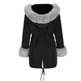 thumbnail image 4 of Xdegoge Womens Faux Fur Coat Open Front Drawstring Hem Tunic Thicken Hooded Overcoat Solid Color Plus Size Snow Long Jacket with Pockets Winter Thermal Fuzzy Coats 2025, 4 of 6