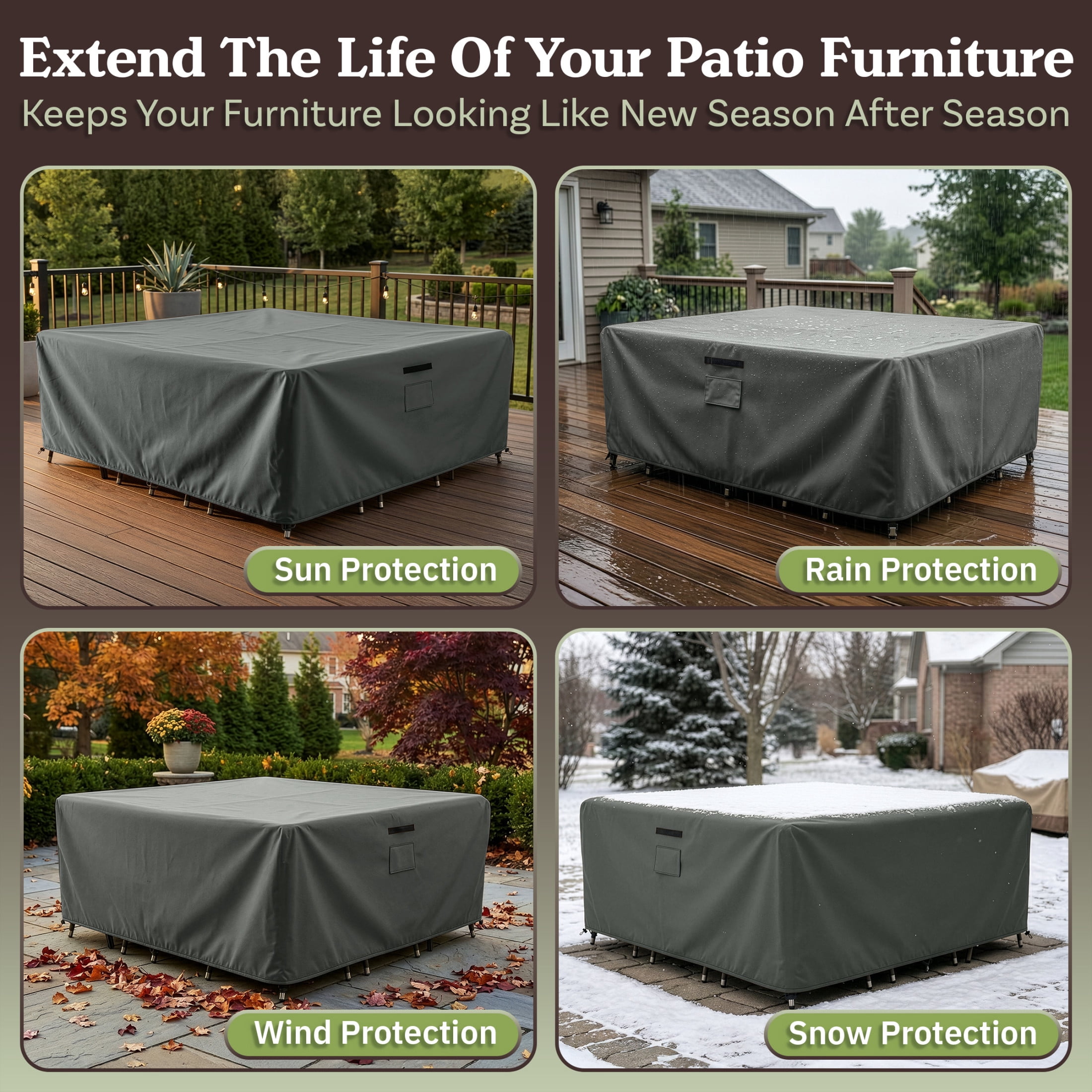 Pure Garden 106x106x28in Waterproof Square Furniture Outdoor Table Cover, Gray