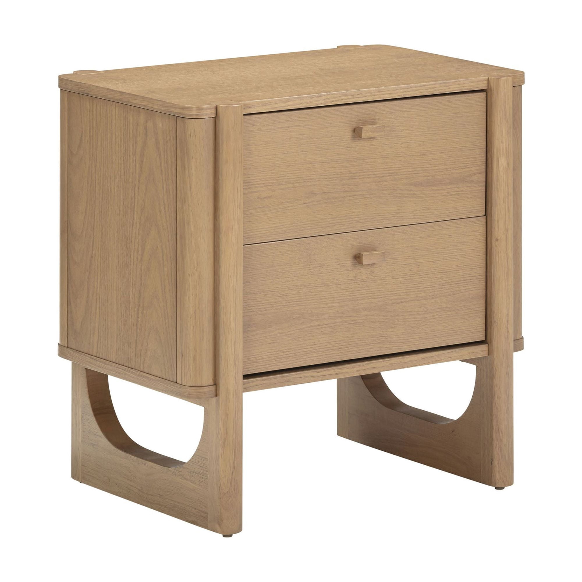 Nathan James Solace Mid Century Modern 2 Drawer Nightstand with Solid Wood Frame and Rounded Details, Raw Oak